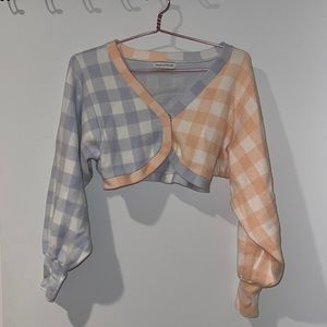 Baby Blue and Peach Cropped Jacket